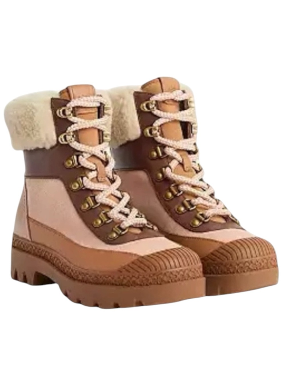 Coach 𒀭 Talia Chic Lug Sole Shearling Lined Bootie 𒀭Camel Pink Blush 𒀭 6M 𒀭 - Picture 2 of 16